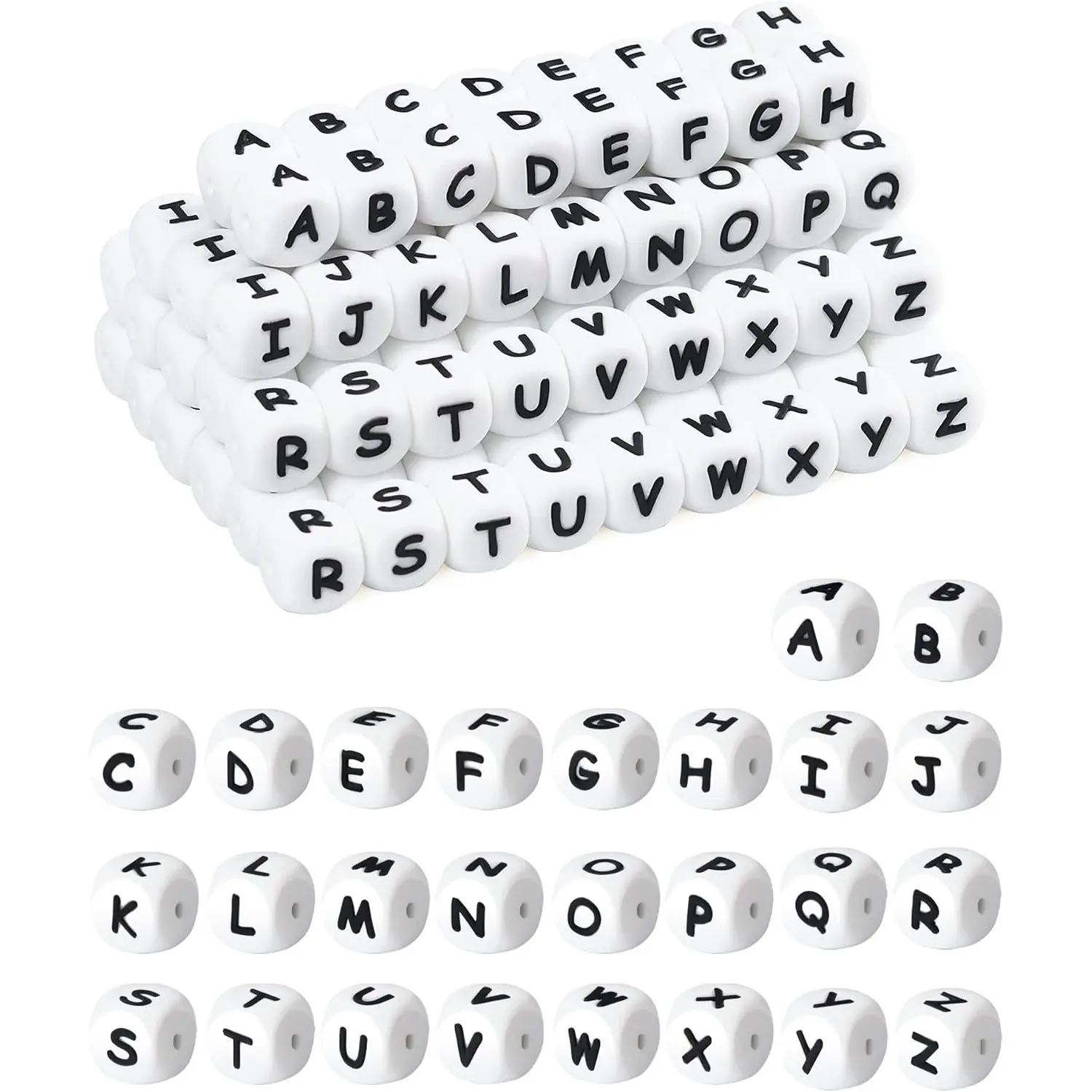 12mm Silicone Letter Beads Kit, 130pcs A-Z Alphabet Cube Beads, DIY Bracelets, Keychains, Pens, Necklaces, Lanyards, Large Hole Spacer Beads, Bead Kits For Bracelet Making, Beads For Crafts, Beads For Jewelry Making, Beading Supplies