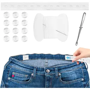 6 count Jean  Tightener, Pants  Tightener   Adjuster, Maternity Pants Extender, Adjustable Elastic  Extenders Waistband with 12 Buttons,  and Thread, Belt Threading Tool