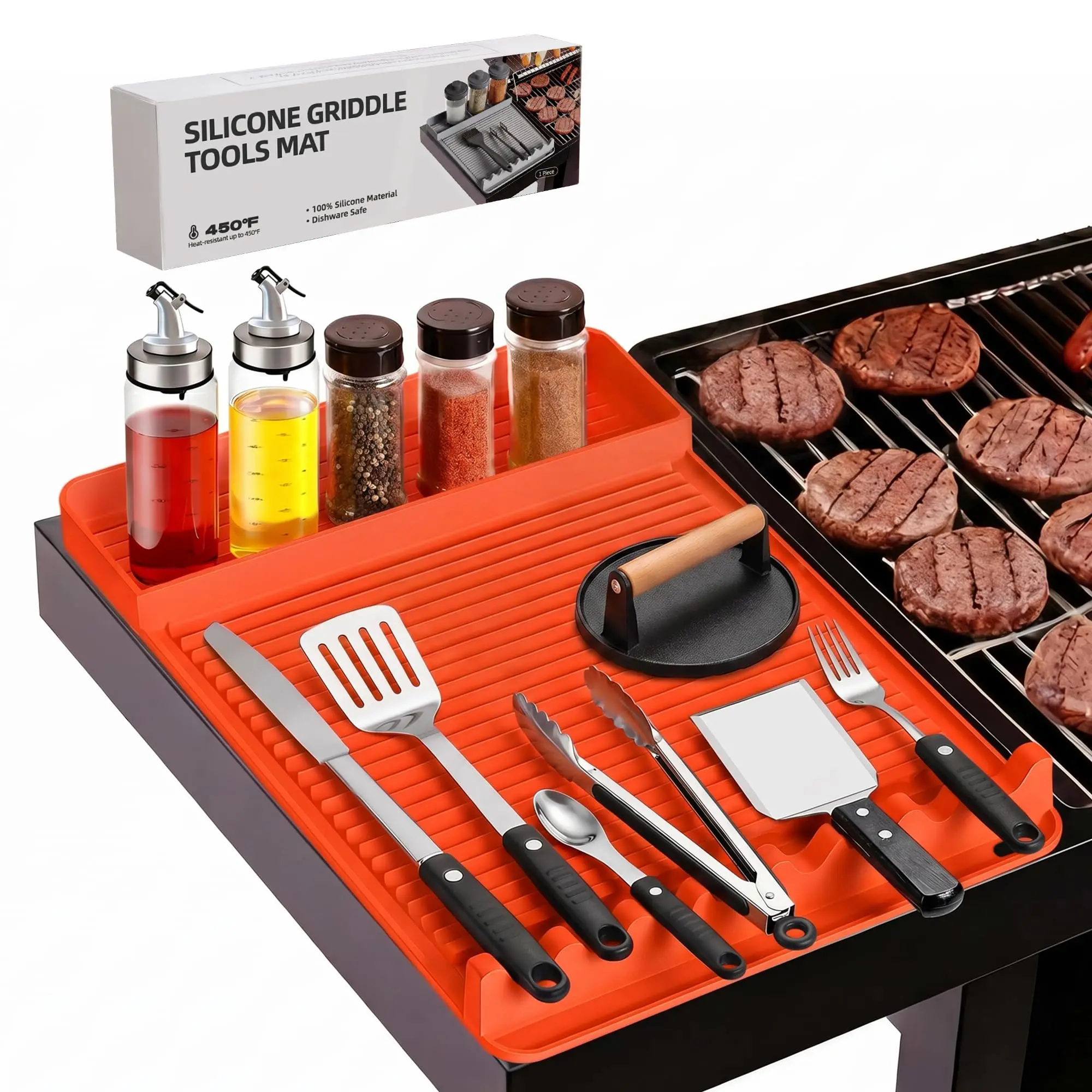 Silicone Grill Mat - Rectangular, Heatproof, Compatible with Blackstone BBQ Griddles, Barbecue Utensils Spatula Rest, Countertop Protector for Outdoor BBQ, Ideal Gift for Men by Sohochic