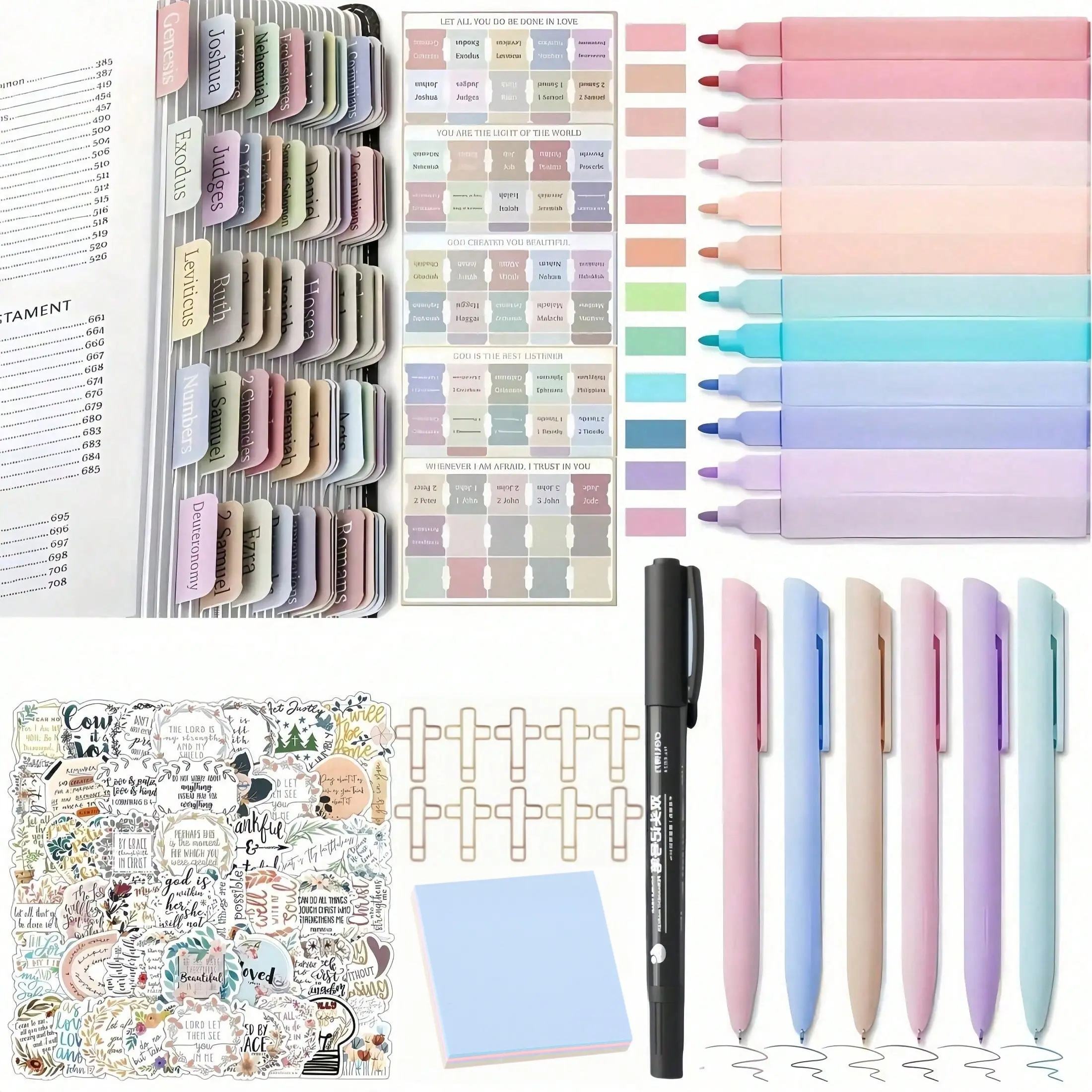 36PCS Bible study supplies for Christian women set,75 Sticky labels, 6 gel pens, 12 highlighters, stickers, unisex Bible study labels, office supplies, study supplies, Writing Tools. Back-to-school season. Christmas gifts.