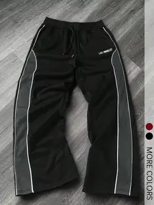 Black Athletic Joggers With Contrast Stitching And “Los Angeles“ Print, Unisex Comfy Track Pants For Casual Street Style, Workouts And Daily Errands, Casual Athletic Jogging