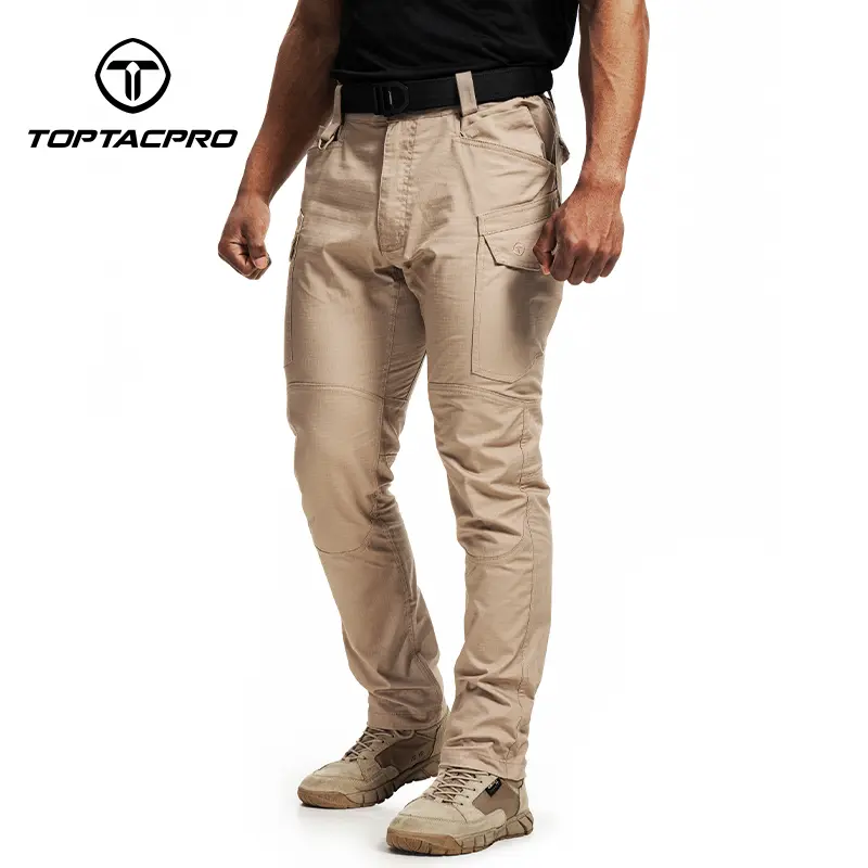 TOPTACPRO Men's Spandex Cargo Pants - Stretch Fit Elastic Ripstop Fabric, Belt, Zipper, Waterproof, Multi Pockets for Hiking, Daily Wear 8202, Menswear, Grid, Outdoors, Universal, Fitted