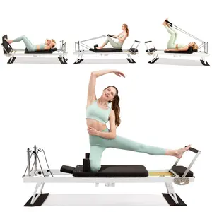 White Pilates Reformer, Foldable Reformer Pilates Machine with High & Low Mode,Pilates Machine for Home Use with Jump Board, Springs and Cords, Pilates Equipment with Adjustable Resistance