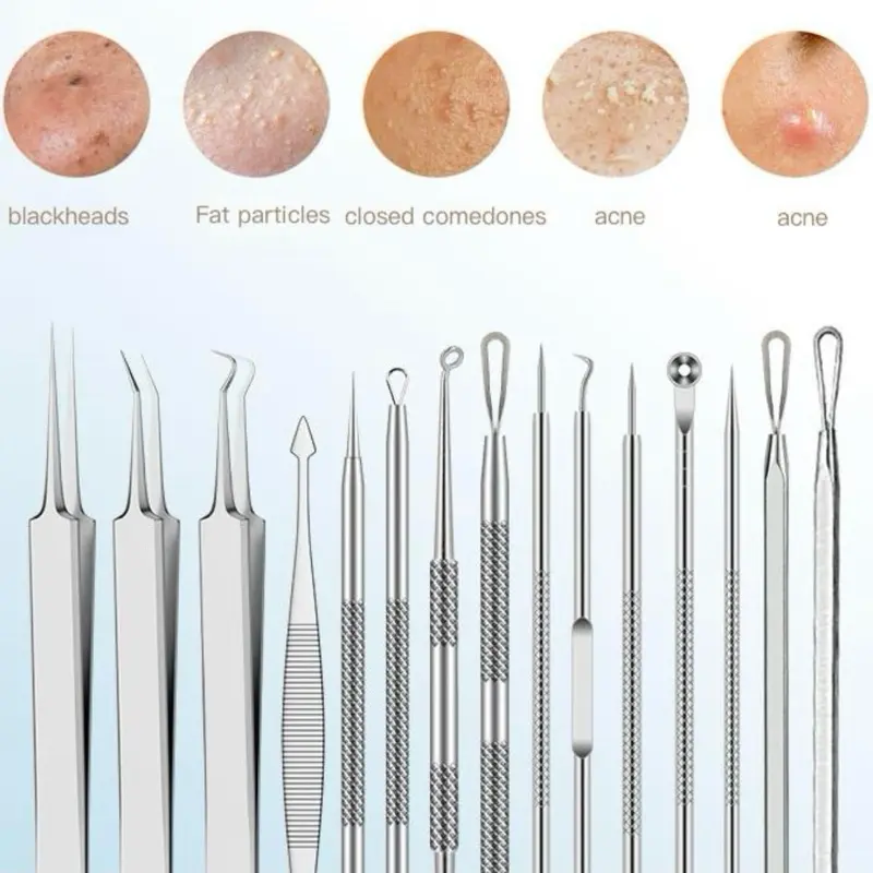 15Pcs/Set Stainless Steel Blackhead Tool Kit,Plucking Black Pimples Tweezers,Blackhead Removal,Blackhead Removal Tweezer,Acne Removal Blemish