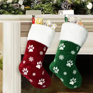 2 Pcs 18 inches Christmas Stockings, Burlap with Large Plush Cuff, for Family Holiday Xmas Party Decorations (Red&Green)