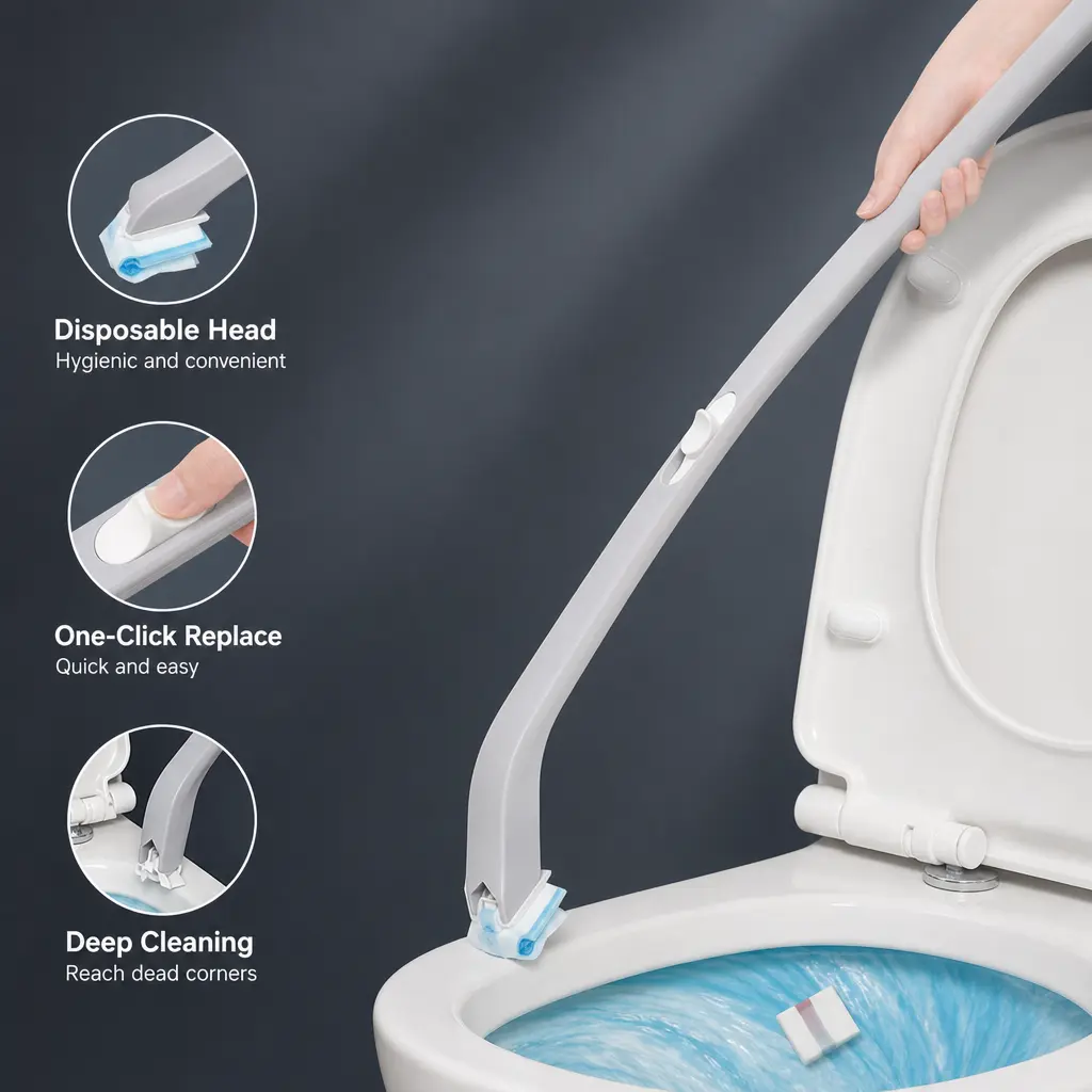 1 Count Disposable Toilet Brush, Replaceable Dissolvable Cleaning Head with Detergent, for Household Bathroom Toilet Regular Deep Cleaning, Flushable, Gentle Toilet Cleaners
