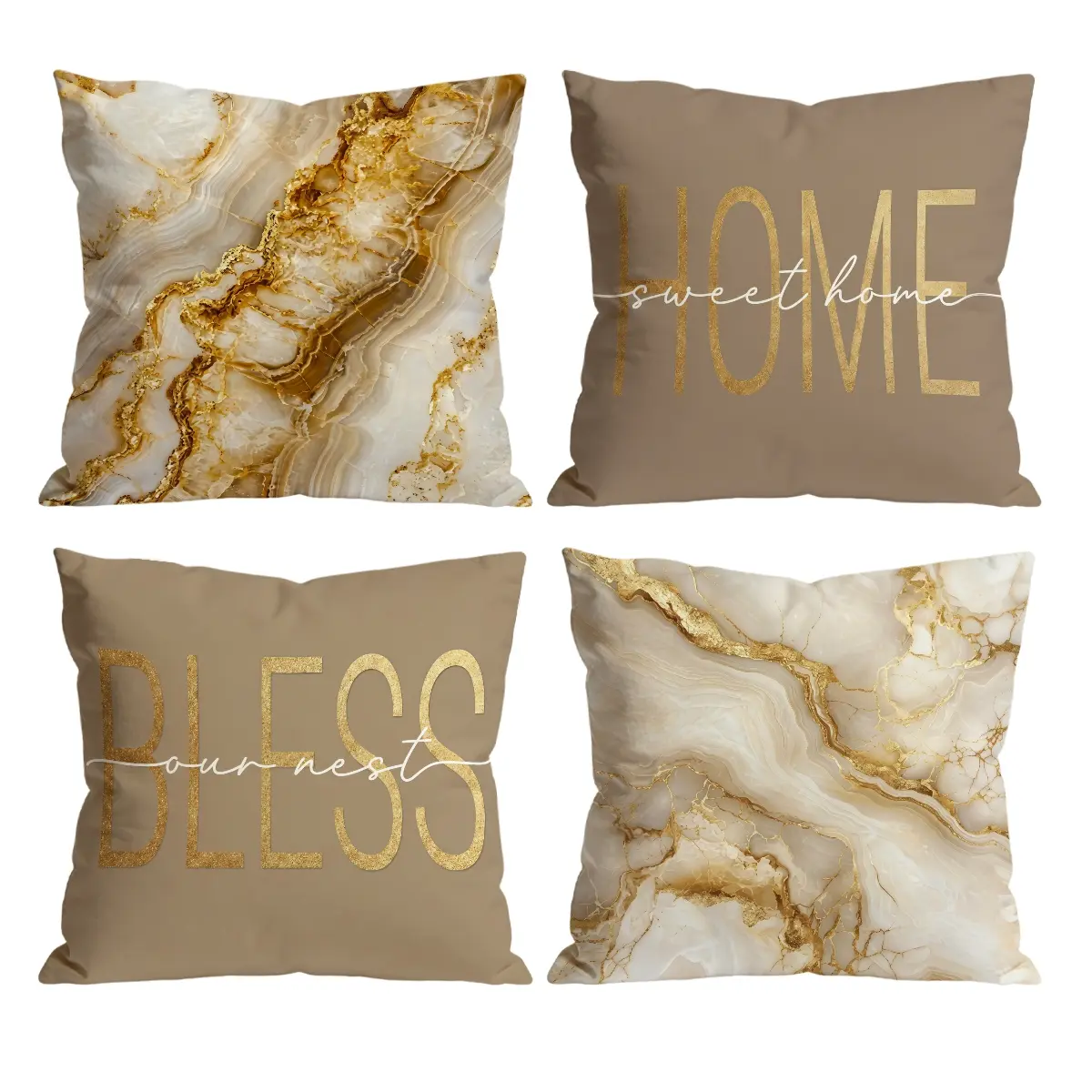Gold Marble Throw Pillow Covers Set of 4, Neutral Beige & Gold Cushion Cases for Living Room, Bedroom, Sofa Home Decor Bedroom Decorative Accessories 0526YC