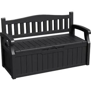 80 Gallon Outdoor Storage Bench Deck Box with Armrest, Lockable Waterproof UV Resistant Patio Furniture, Suitable for Garden Pool, Black