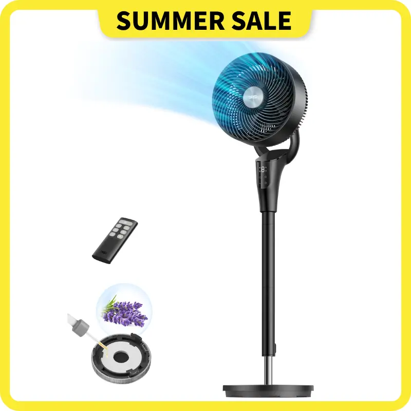 DREO Bedroom Fan, 2026 Upgraded, 90ft Airflow, 20dB Quiet, 90° Oscillating Standing Fan for Whole Room, DC Motor, 8+ Speeds, 3 Modes, 38-42" Adjustable Height, 8H Timer, 105° Manual Vertical Tilt