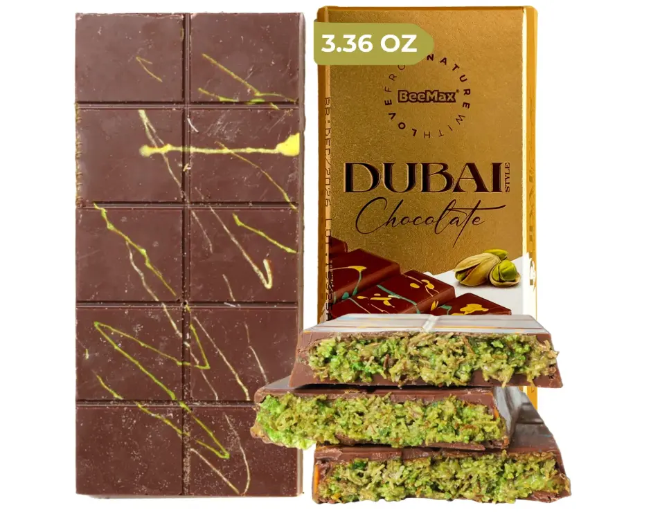 Dubai-Style Mini Chocolate Bar – Milk Chocolate with Kadayif, Tahini & Pistachios, 3.36 oz