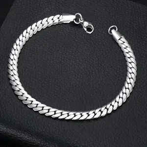 Men's Stainless Steel Cuban Link Stackable Bracelet - Flat, Encrypted Design, Fashionable Simple Style - Hip-Hop Party Jewelry, Ideal Holiday Gift for Friends