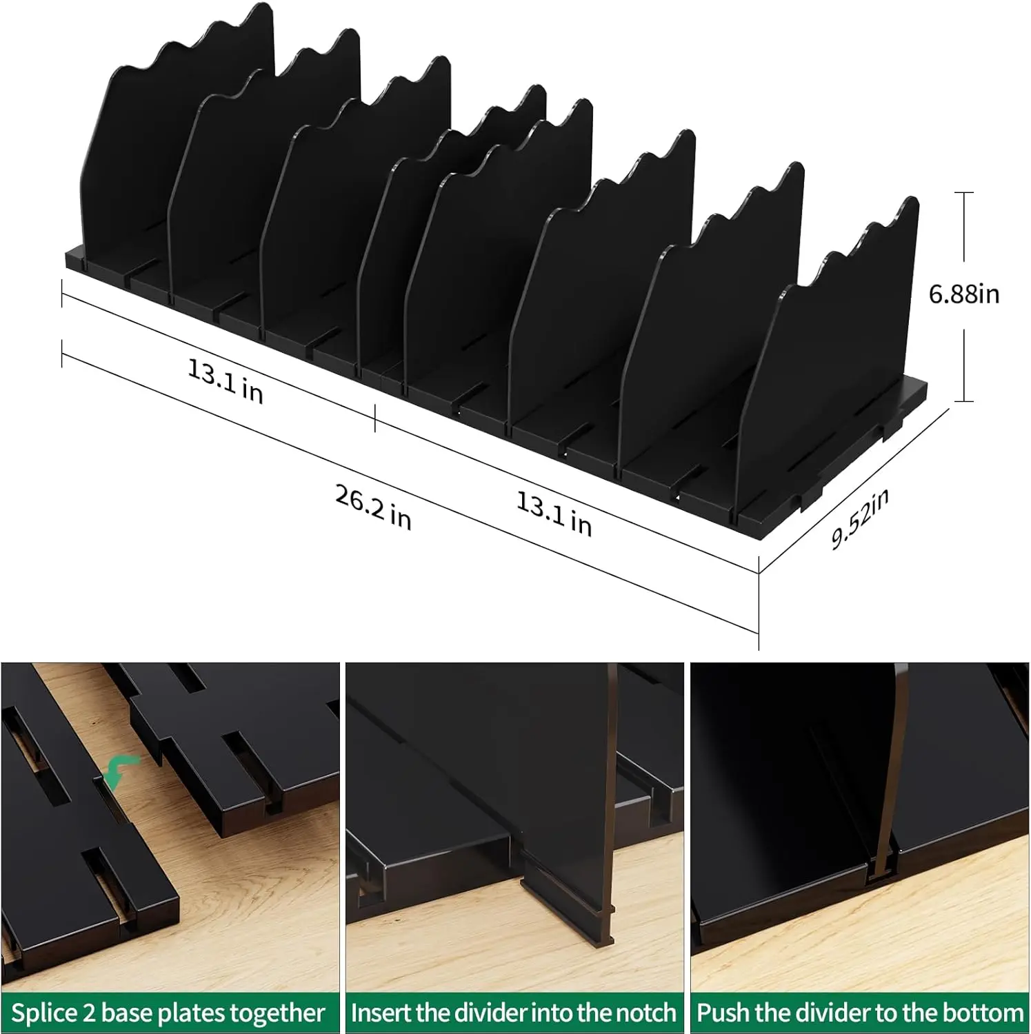 Shelf Divider for Closet, Adjustable Purse Organizers Handbag Separators Storage Organizer Bookshelf Separator Dividers in Bedroom Office Kitchen Bathroom, Black