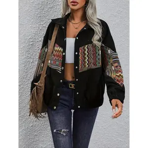 Women's New Patchwork Style Long-Sleeve Turn-Down Collar Casual Outerwear, Versatile Clothes for Layering Under Raincoats