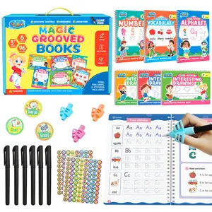Tibibee 6 Magic Groove Writing Practice  Set For Kids Ages 3–8, Reusable  Busy Handwriting Workbooks  Deep Tracing Grooves – Letters, Numbers, Math & Drawing – Disappearing Ink Pens & Grips – Great Gifts for Kids,Phonics Alphabet Chart,summervibes outdoor