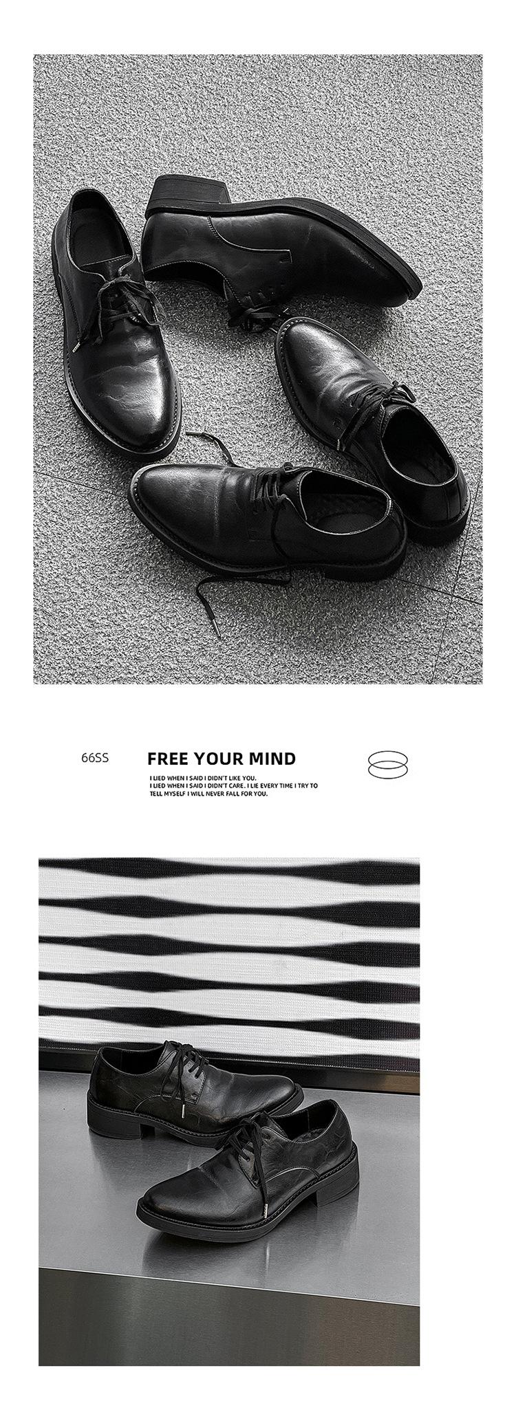 Derby men’s leather shoes with a premium feel—black dress/casual style, height-boosting platform sole, large toe box