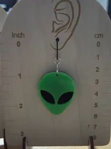 Green Alien Head Dangly Plastic Earrings