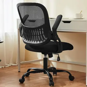 Office Computer Desk Chair, Ergonomic Mid-Back Mesh Rolling Work Swivel Task Chairs with Wheels, Comfortable Lumbar Support, Comfy Flip-up Arms for Home, Bedroom, Study, Student, Pink
