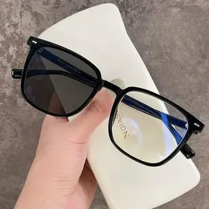 New color-changing myopia glasses men's high-value and thin square black thick frame women's professional with anti-blue light degree
