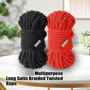 2 Pack Soft Braided Twisted Silk Rope 5 Meters/16 Feet 8MM, Multipurpose Protecting Ending Decorative Twisted Long Satin Rope DIY Craft Black-Red, Outdoor Climbing Rope