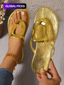 Women's Fashionable Plain Color Slippers, Casual Comfortable Flat Slippers for Summer, Lightweight Breathable Shoes for Daily Wear, Flip Flops