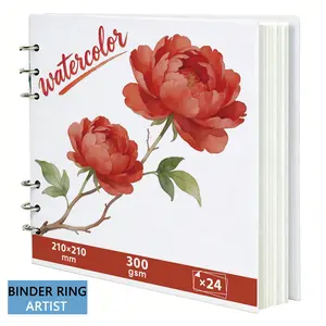 Watercolor Painting Pad 300gsm, Sketchbook 8x8 Inches, 24 Pages Ring-Bound, Acid-Free Cotton Paper, Floral Cover Diary, Artist Use