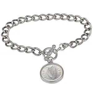 American Coin Treasures Irish Coin Silvertone Toggle Bracelet