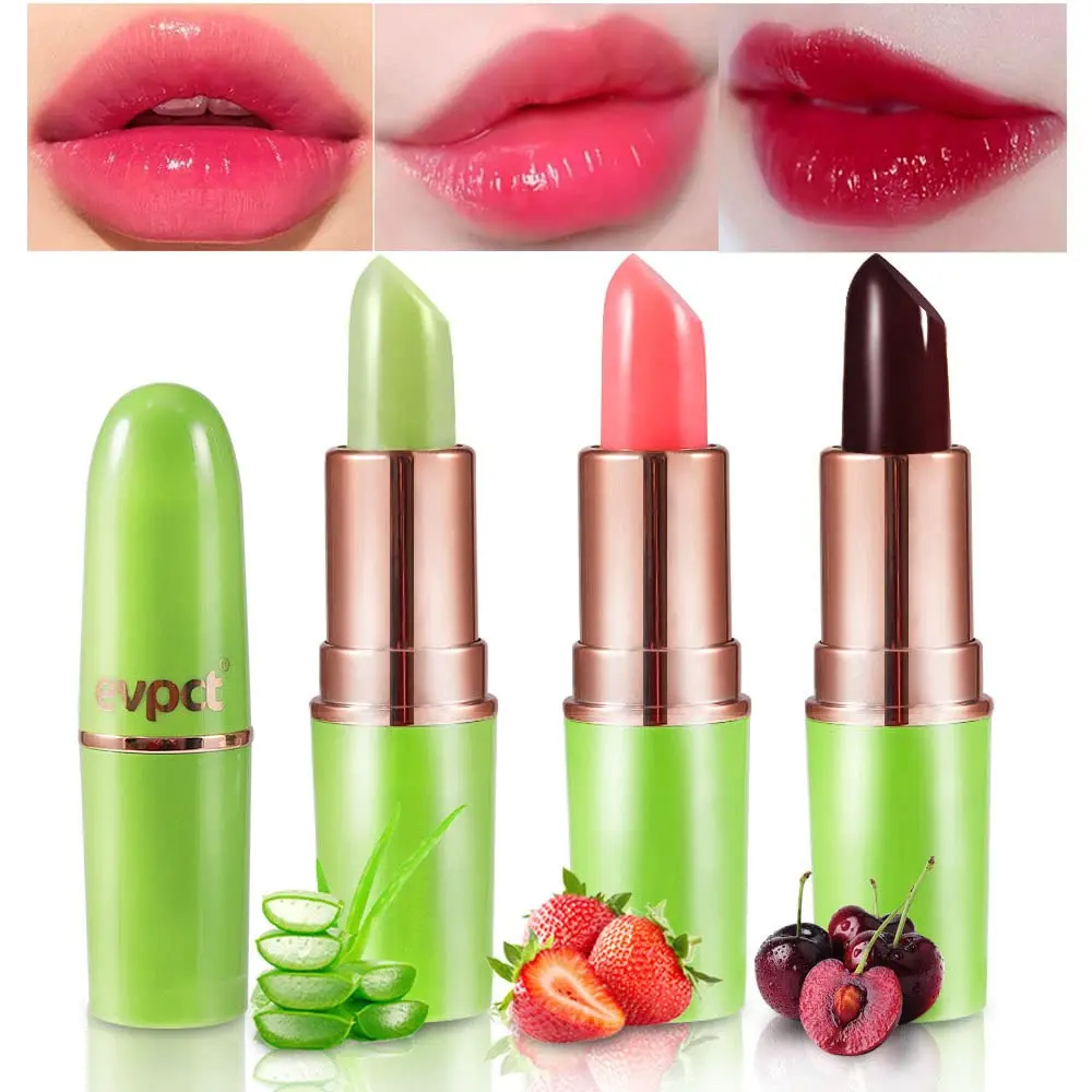 3 Piece Color Changing Lip Balm Set, PH Activated Moisture Lipstick with Aloe, Hydrating & Long-Lasting for Dry Lips, Multi-Pack, Glossy Lips