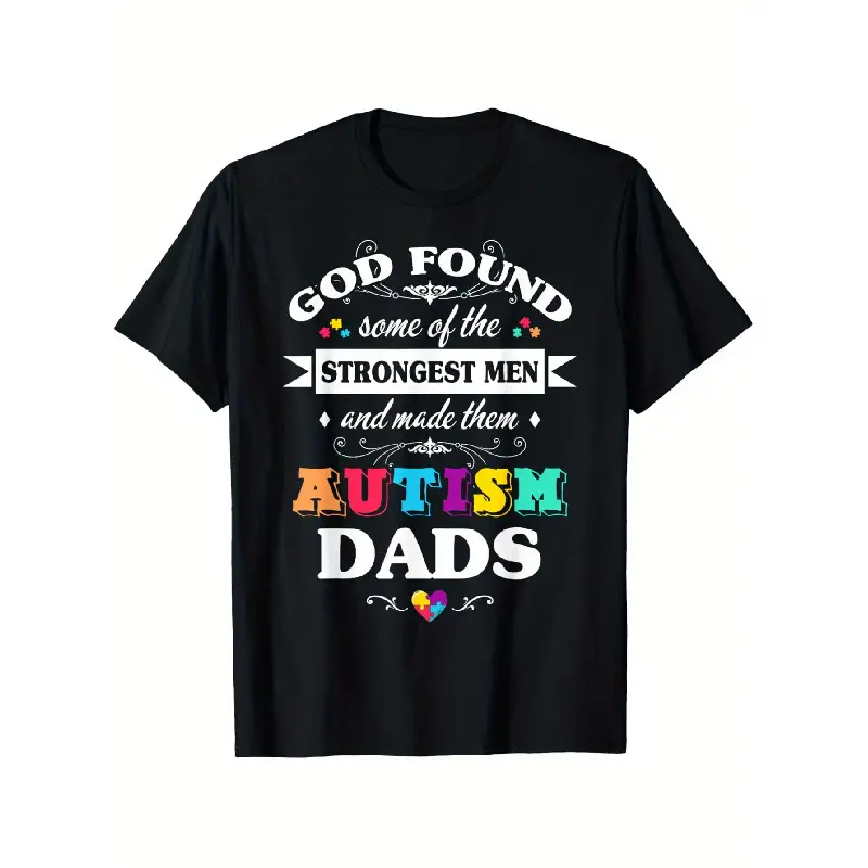 Men's Autism Dad Proud God Quote Oversized Graphic T-Shirt, Menswear Round Neck 100% Cotton Short-Sleeve Casual Top, Slightly Elastic, S-XXXL Sizes for Outdoor Summer Wear