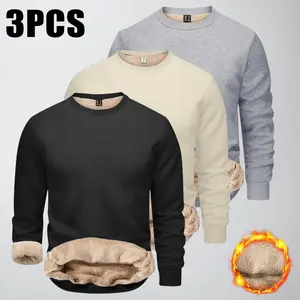 Men's crew neck fleece sweater, solid color, warm and comfortable, suitable for layering under autumn and winter outerwear and outdoor activities; machine washable; casual style ideal for cold weather; winter jacket with thick, warm design suitable for co