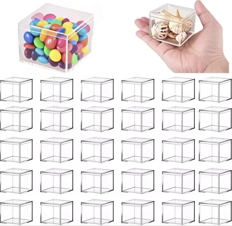 30pcs 2 In Acrylic Square Transparent Plastic Organizer Storage Boxes with Lids, Stackable Reusable Containers for Sewing Supplies, Jewelry (Sewing Tool Kit Accessory)