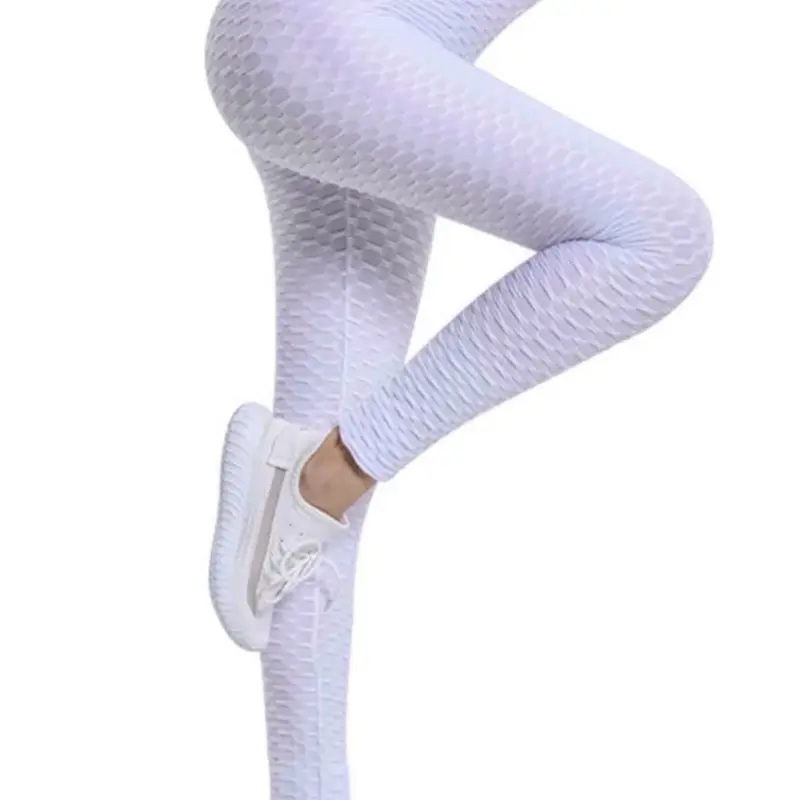 White Honeycomb Textured Scrunch Leggings
