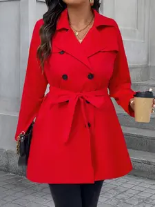 Women's Plus Size Warm Windbreaker Jacket Coat Outerwear, Vintage Commuter Style, Loose Fit, Long Sleeve, Fall & Winter, Button Front Design