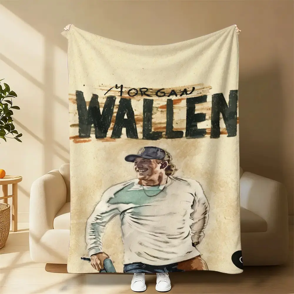 Wallen Celebrity Singer Flannel Blanket - Flat Weave Geometric Print Polyester Fiber Home Decor, Skin-Friendly Lightweight Portable Throw for Bed, Sofa, Official Fan Merchandise, All-Season Gift, Black Friday Merch