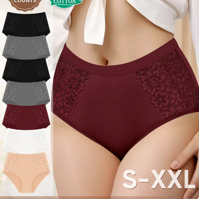 [Soft Cotton] MEIYATING 7pcs Women's High-Waisted Thigh-High Panties Underwear, High Waisted Panty, Breathable, Plain Pattern, Casual Style, Feminine, Everyday, All Seasons