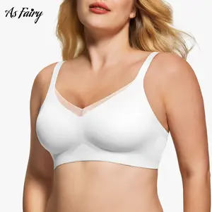 (Size up recommended) AsFairy Women's Seamless Wireless Bra Full Coverage Push Up Non-Underwire Tshirt Soft Womenwear Daily Jelly Underwear Bras Machine Washable U-back & Crisscross Back Semi-fixed Pads