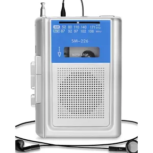 Small Cassette Player Recorder, Portable AM FM  Tape Cassette Player with Big Speaker and Headphones, Built-in Microphone,  by DC or   for Walking