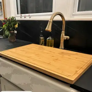 Kikcoin Cutting Board Bamboo XL - Durable Kitchen Essential for Easy Chopping and Slicing