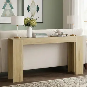Spaco 62.99-Inch Large Rectangular Oak Wood Console Table - Natural Grain Sofa Table for Narrow Hallway, Entryway, Living Room Accent Behind Couch with Oak Finish