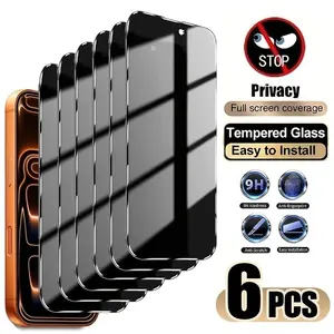 6pcs Full Cover Privacy Screens Tempered Glass Screen Protector Accessories, Smartphone for iPhone 17 Pro Max/16 Pro Max/15 Pro/16/15/14/13/12/11/X/, 9H+ Hardness, Ultra HD, Anti-Scratch, Anti-Fingerprint, Easy to Install, Anti-Peeping