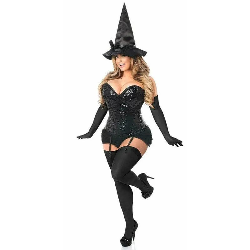 Women's 4-Piece Sequin Witch Corset Halloween Costume - Deluxe Look, Sequined Fabric, Witch Theme