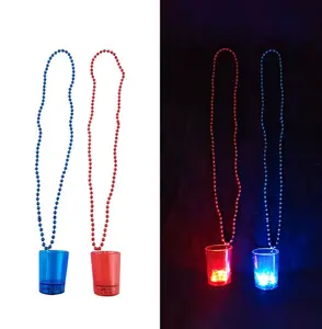 LED Shot Glasses Party Necklace 8 Pack 4 Blue 4 Red Plastic Shot Cup for New Year Christmas Easter Celebrations Bachelorette Birthday Wedding Parade