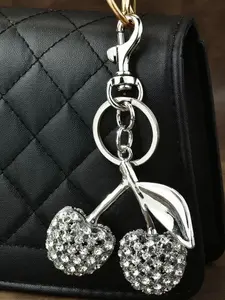 Cute Cherry Keychain with Full Rhinestone, Fashionable Handbag Accessory for Women and Girls, Perfect Valentine's Day Gift, Keychain for Bags