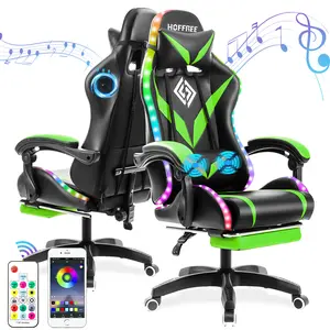 Gaming Chair with Massage and LED Lights Ergonomic Computer Chair with Footrest Reclining High Back Video Game Chair for Adults with Adjustable Lumbar Support Purple and Black adjustable armrest Ergonomic Massage Gaming Chair