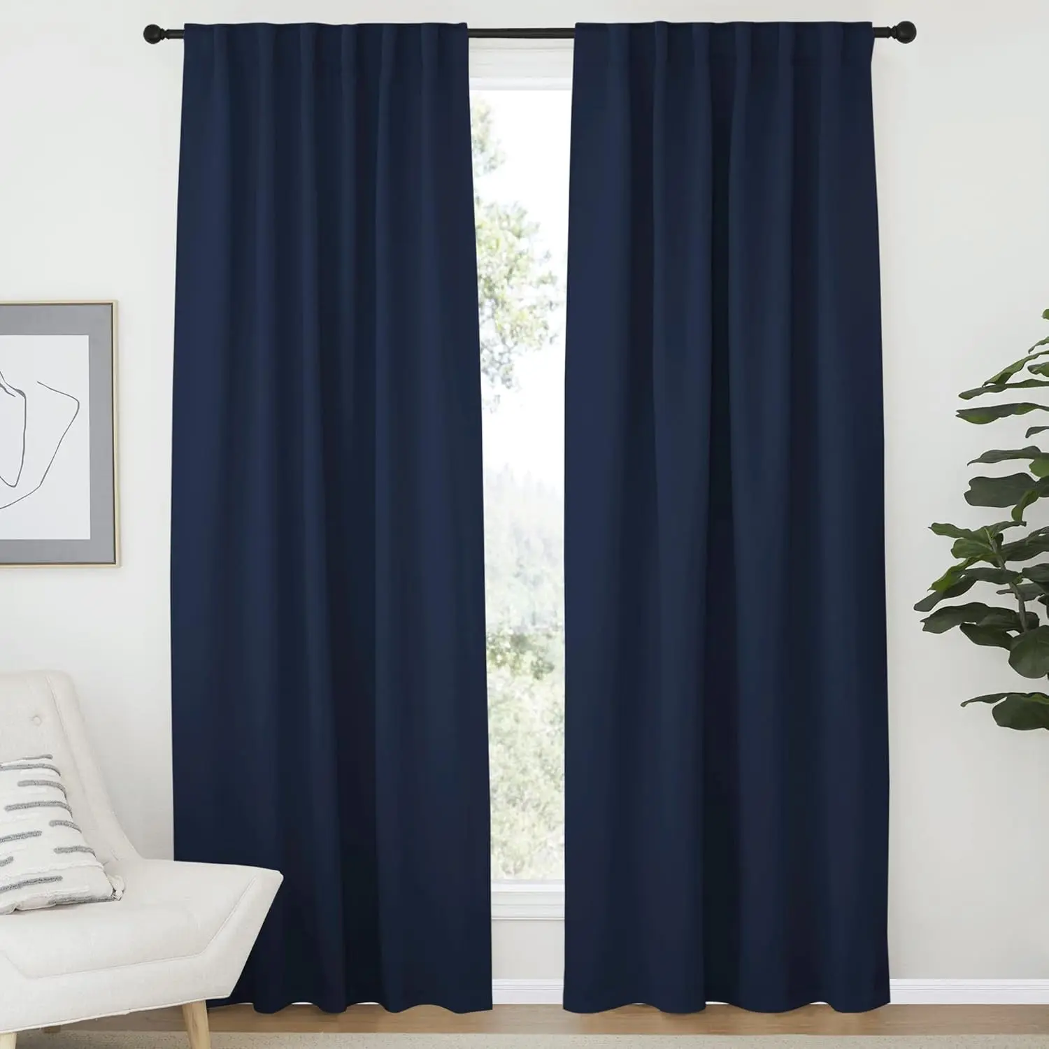 NICETOWN Vertical Blinds Window Curtain Panels - (Navy Color) 52 by 84 inches, Set of 2 Panels, Energy Saving Blackout Curtains for Hall Room