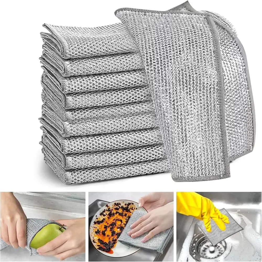 Multipurpose Wire Dishwashing Cloths, Non-Scratch Steel Wool, Mesh Cleaning Tools for Kitchen and Dishes