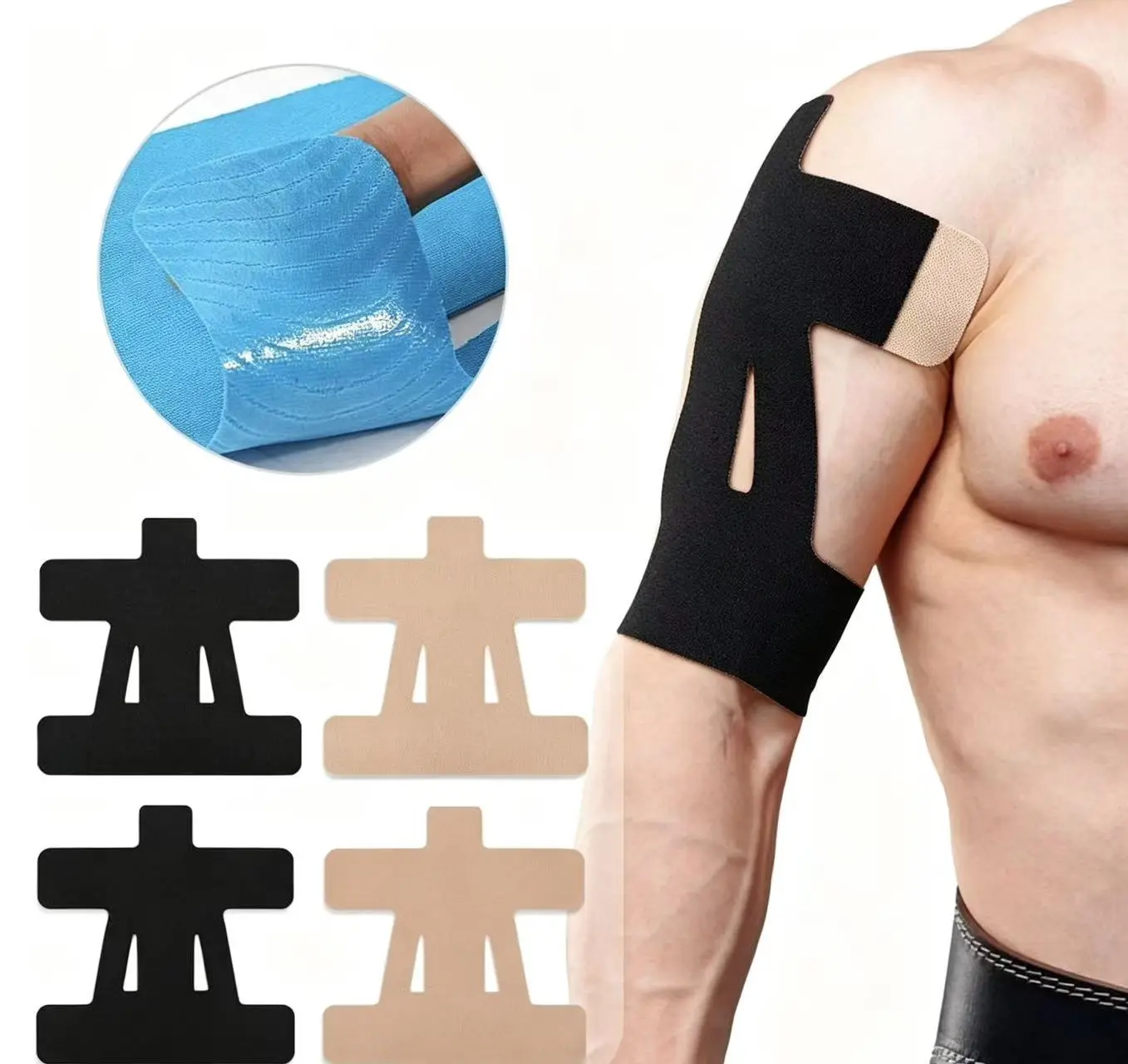 Elastic Kinesiology Sports Tape for Shoulder Support - Pre-Cut, Waterproof, Breathable Athletic Tape for Pain Relief, Muscle Recovery (10-Pack)