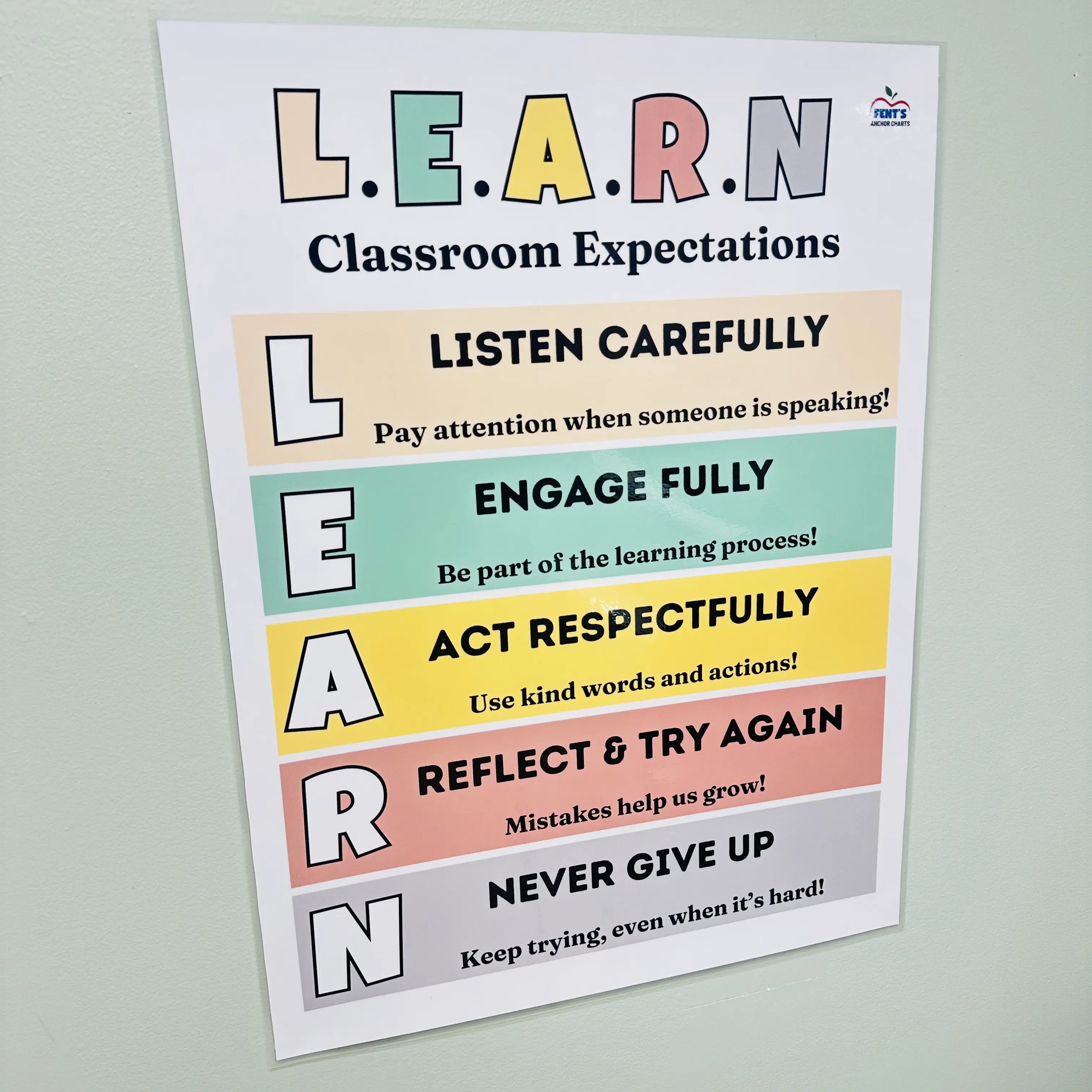 LEARN Classroom Expectations Poster | Laminated Classroom Posters | Student Behavior Sign | Social Emotional Learning Chart | Classroom Anchor Charts