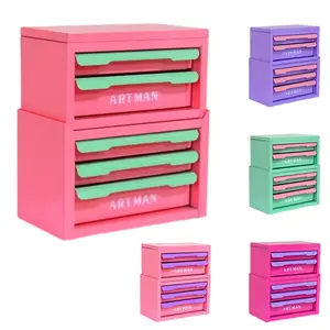 Stackable Desktop Organizer with Drawers, Metal Desk Storage Cabinet for Office Supplies Cosmetics and Makeup, Space Saving Workstation Organizer