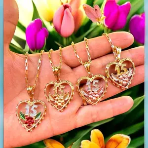 Heart-shaped pendant, 15 years elegant charm for quinceañera women jewelry
