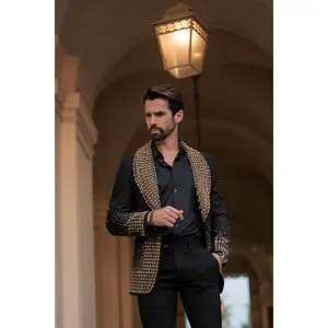 Plyra Blazer - Classic Black Casual Coat with Long Sleeves, Collar, and Tailoring for Versatile Wear in Formal Manner Suit Menswear Geometric Pocket Satin Slim Fit